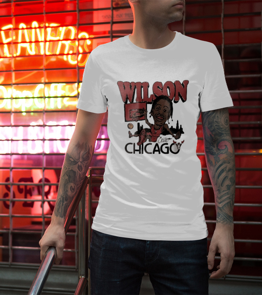 Chicago Bulls Wilson Cartoon Caricature Dunking City Skyline T-Shirt