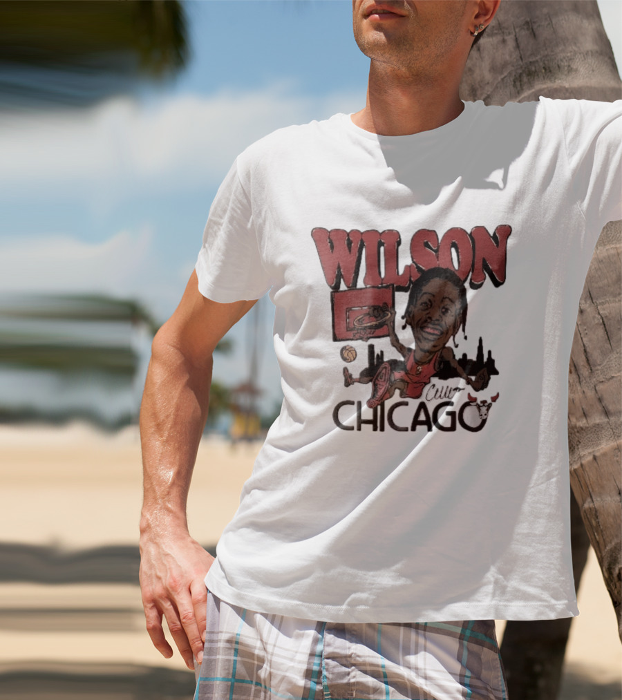 Chicago Bulls Wilson Cartoon Caricature Dunking City Skyline T-Shirt