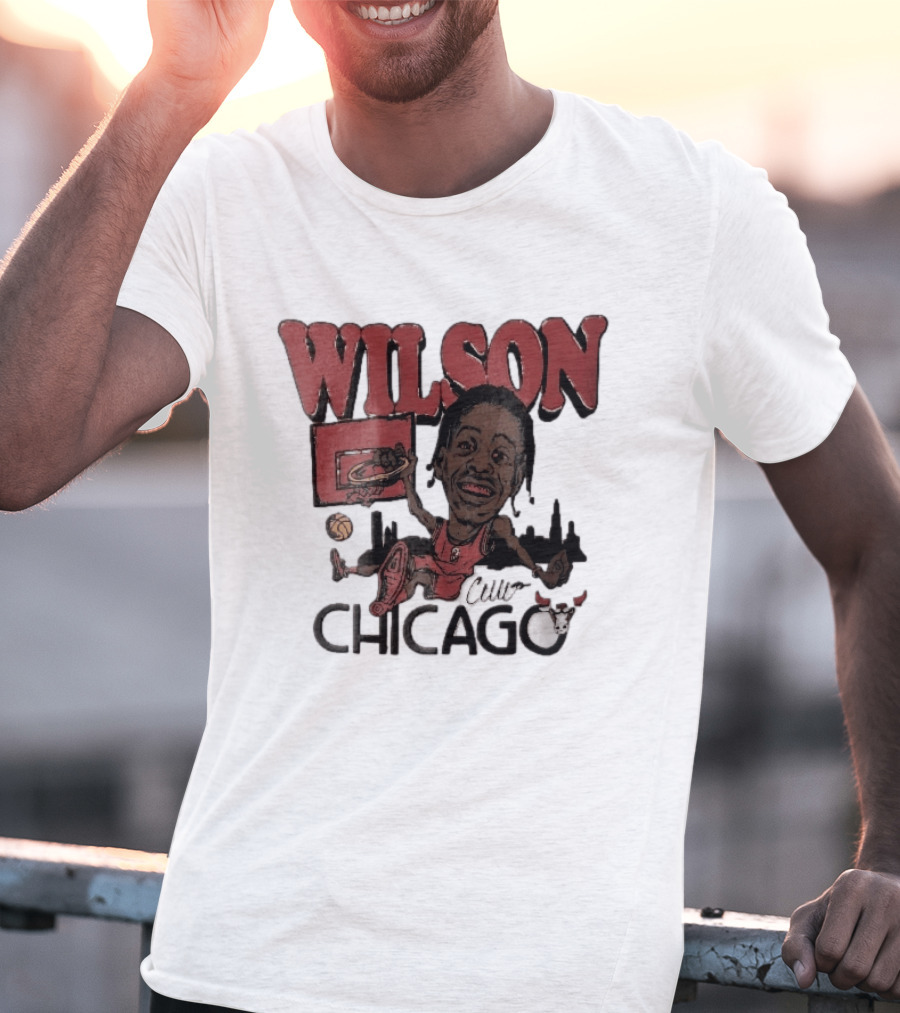 Chicago Bulls Wilson Cartoon Caricature Dunking City Skyline T-Shirt