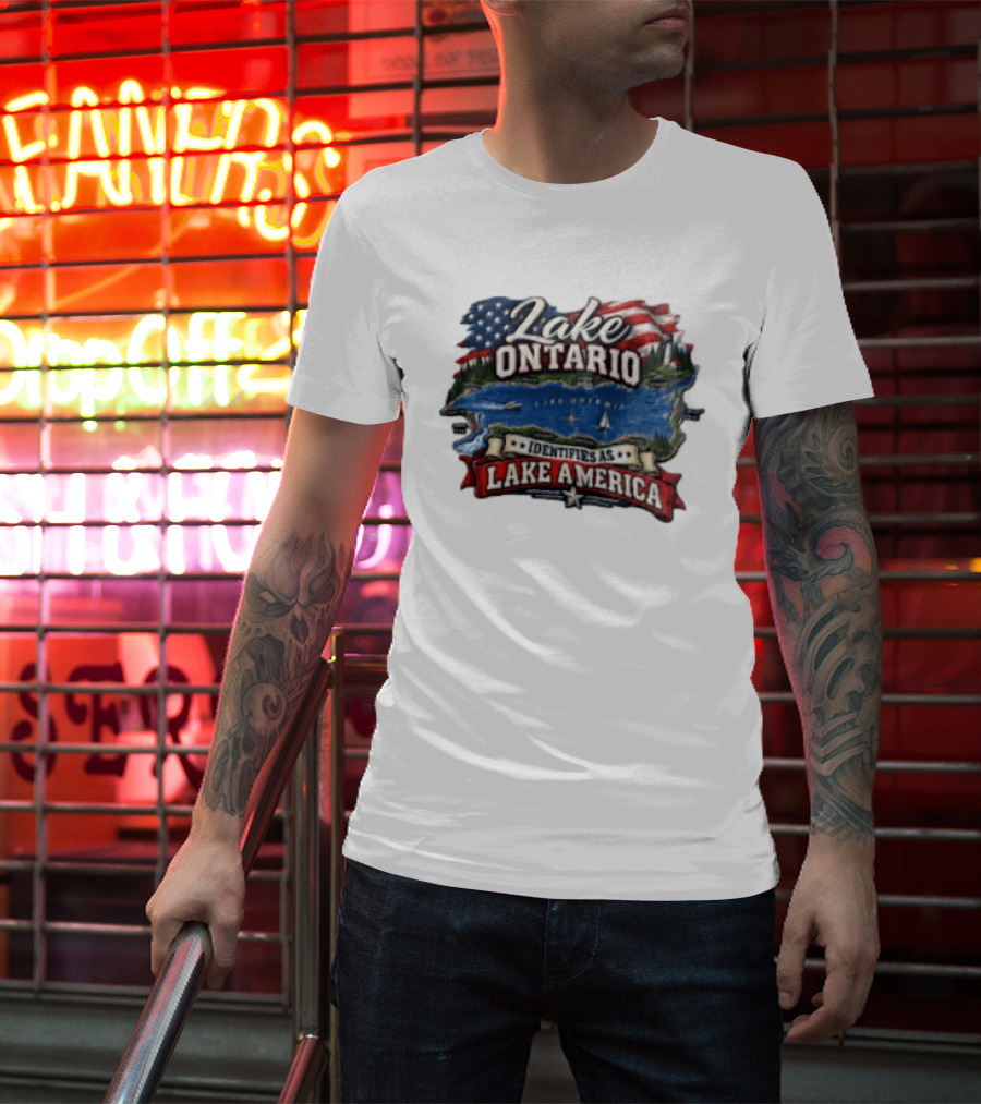 Lake Ontario Identifies As Lake America Map With Patriotic Flag And Nautical T-Shirt