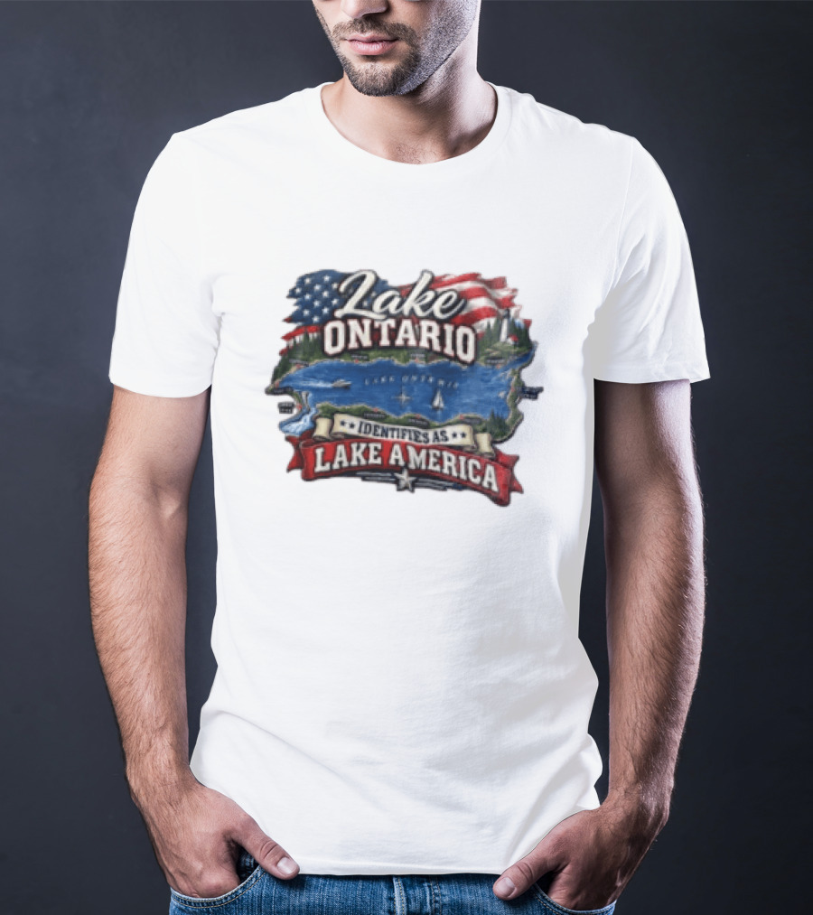 Lake Ontario Identifies As Lake America Map With Patriotic Flag And Nautical T-Shirt