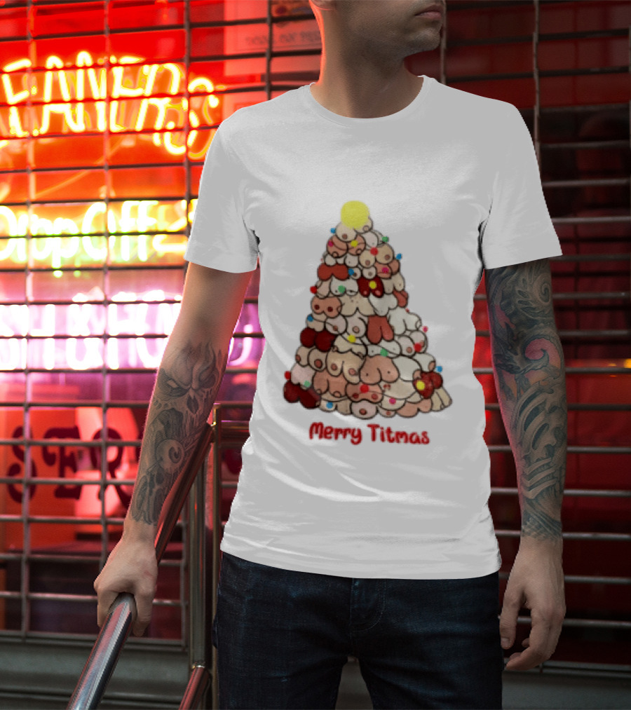 Merry Titmas Christmas Tree Humor Boob Ornaments T-Shirt