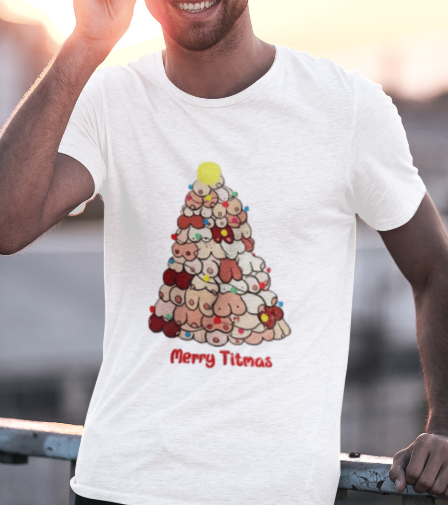 Merry Titmas Christmas Tree Humor Boob Ornaments T-Shirt
