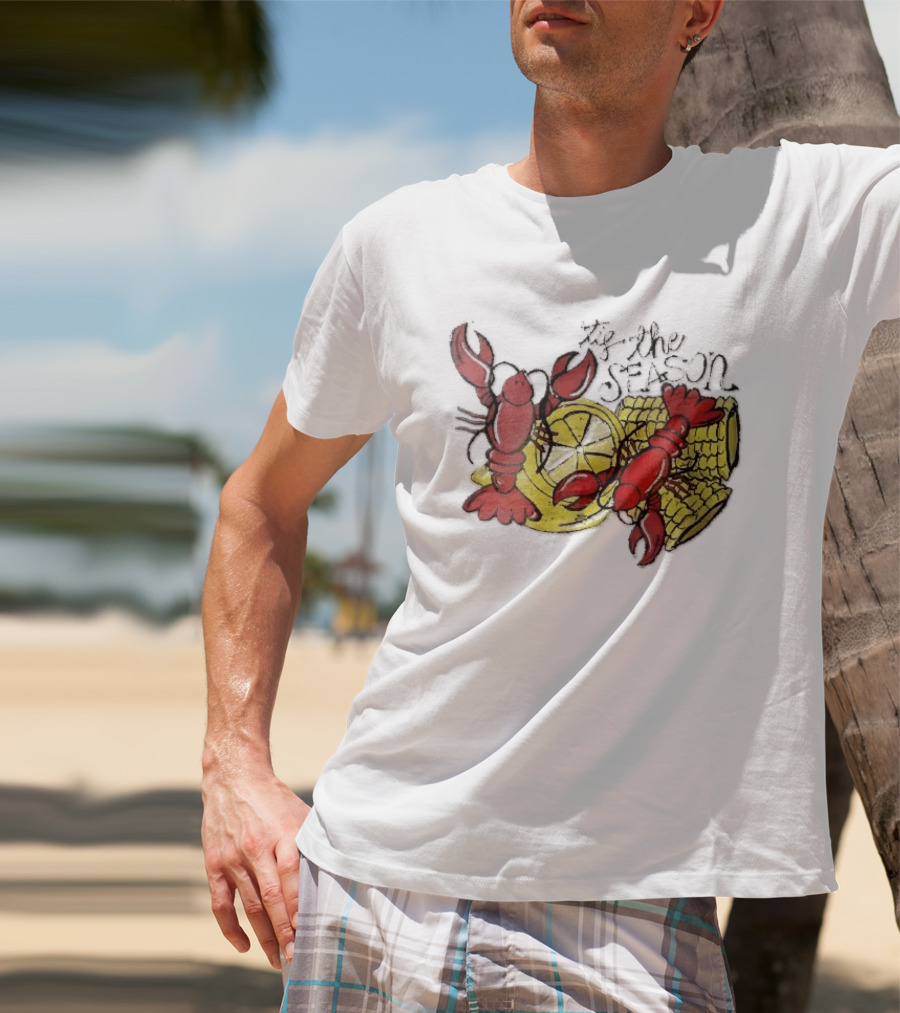 Tis The Season Distressed Cartoon Crawfish Lemon Corn Cob Fun T-Shirt