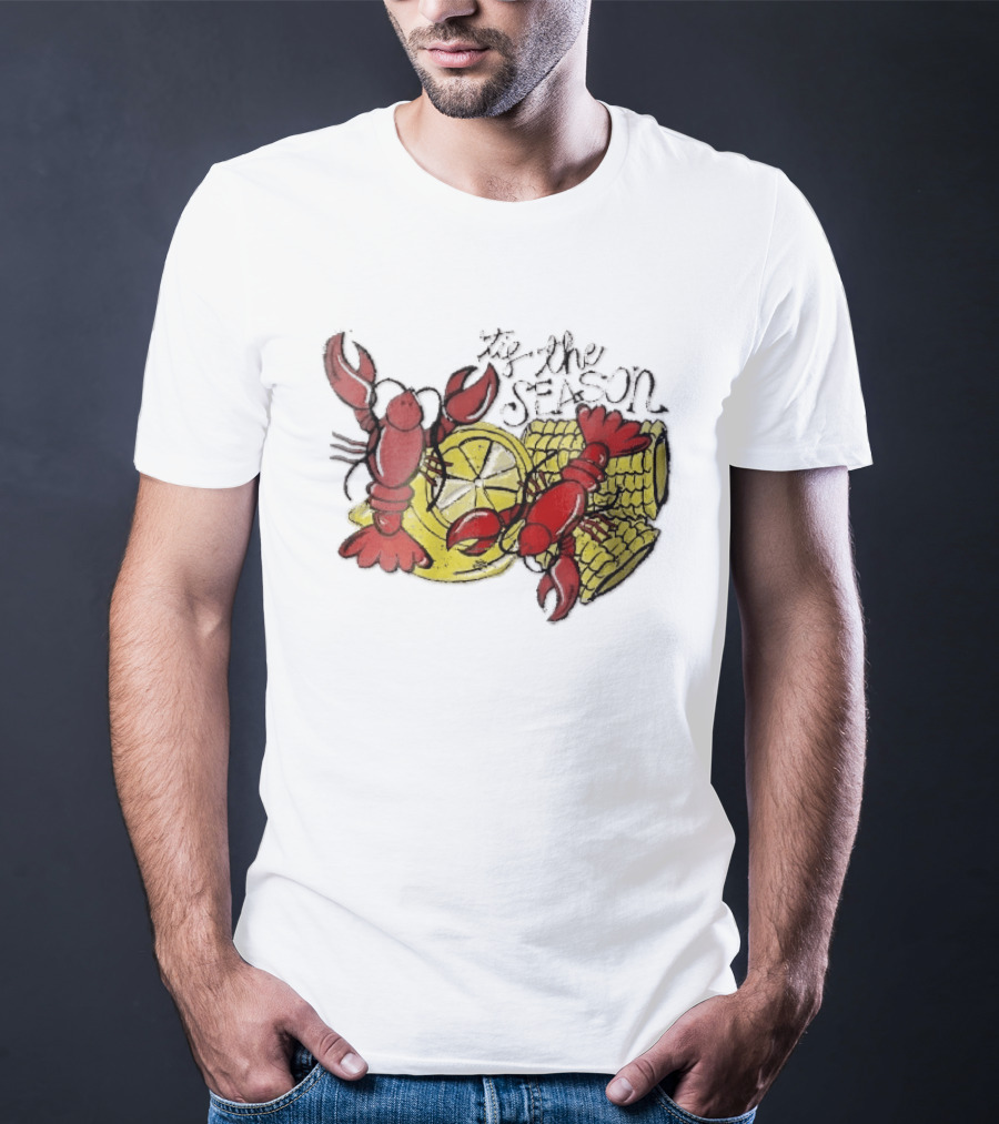 Tis The Season Distressed Cartoon Crawfish Lemon Corn Cob Fun T-Shirt