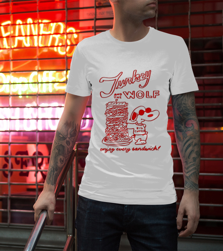 Turkey And The Wolf Big Cheese Enjoy Every Sandwich Stacked Cartoon Concept T-Shirt