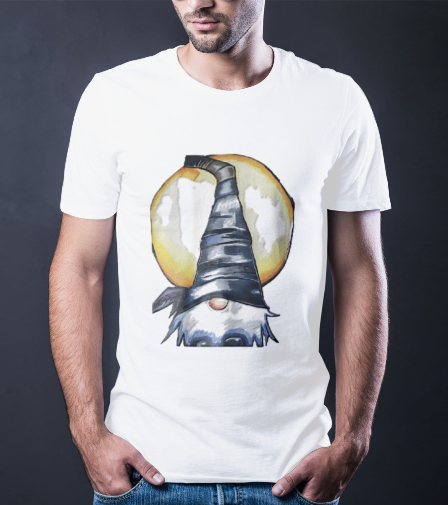 Vichys Cartoon Halloween Witch Gnome Moon Glow Hat T-Shirt