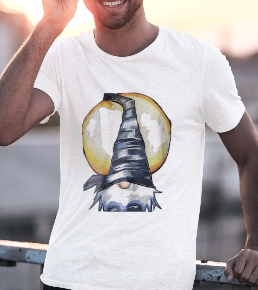 Vichys Cartoon Halloween Witch Gnome Moon Glow Hat T-Shirt