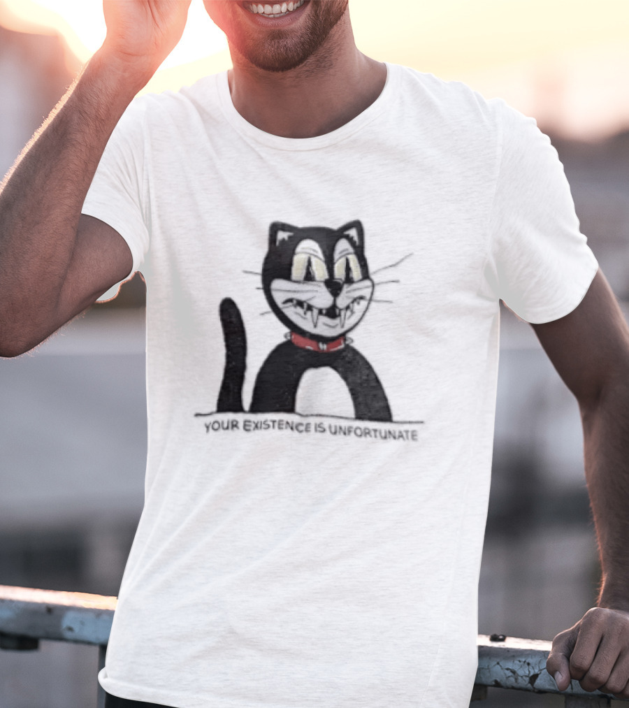 Your Existence Is Unfortunate Cat With Dark Whiskers And Red Collar T-Shirt