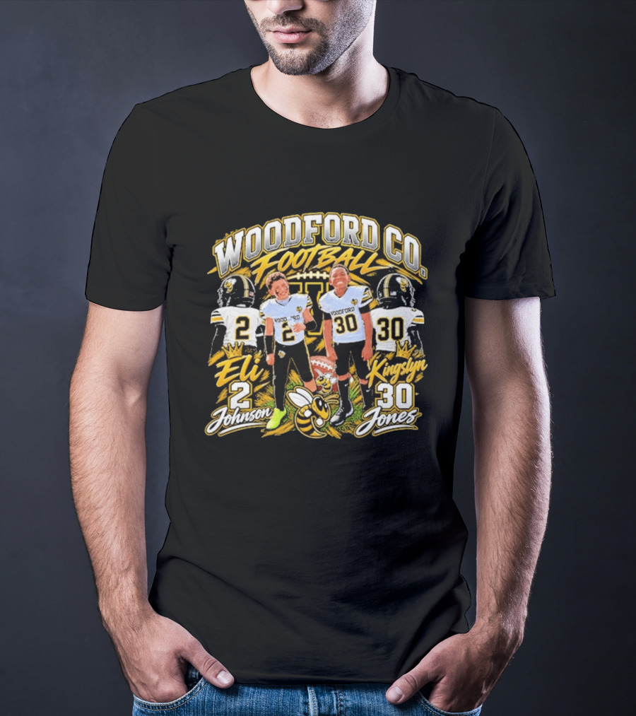 Woodford Co Football Eli Johnson 2 Kingslyn Jones 30 T-Shirt