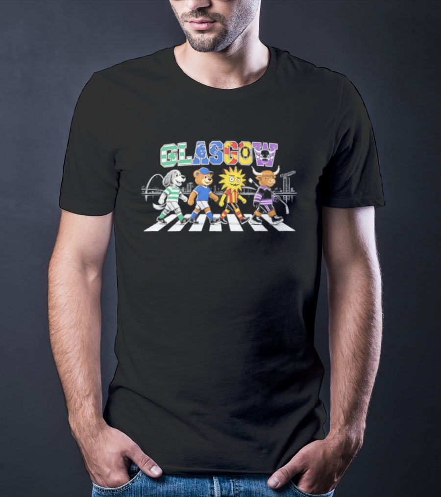 Glasgow Animals Crossing Iconic Abbey Road Rugby Football Soccer T-Shirt