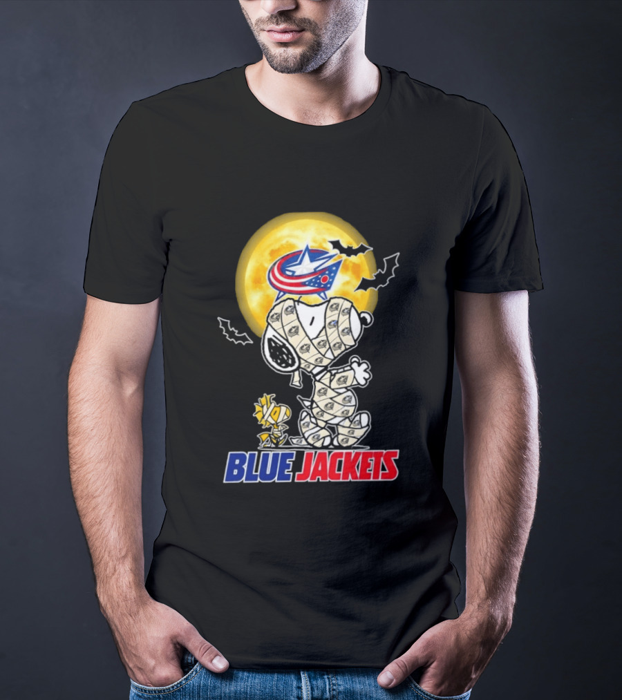 Columbus Blue Jackets Snoopy Woodstock Mummy Halloween Moon T-Shirt