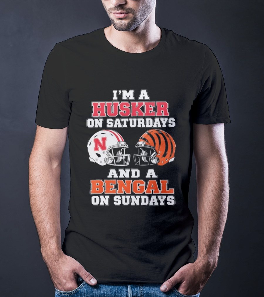 I'm A Husker On Saturdays And A Bengal On Sundays Football Helmet Team Pride T-Shirt