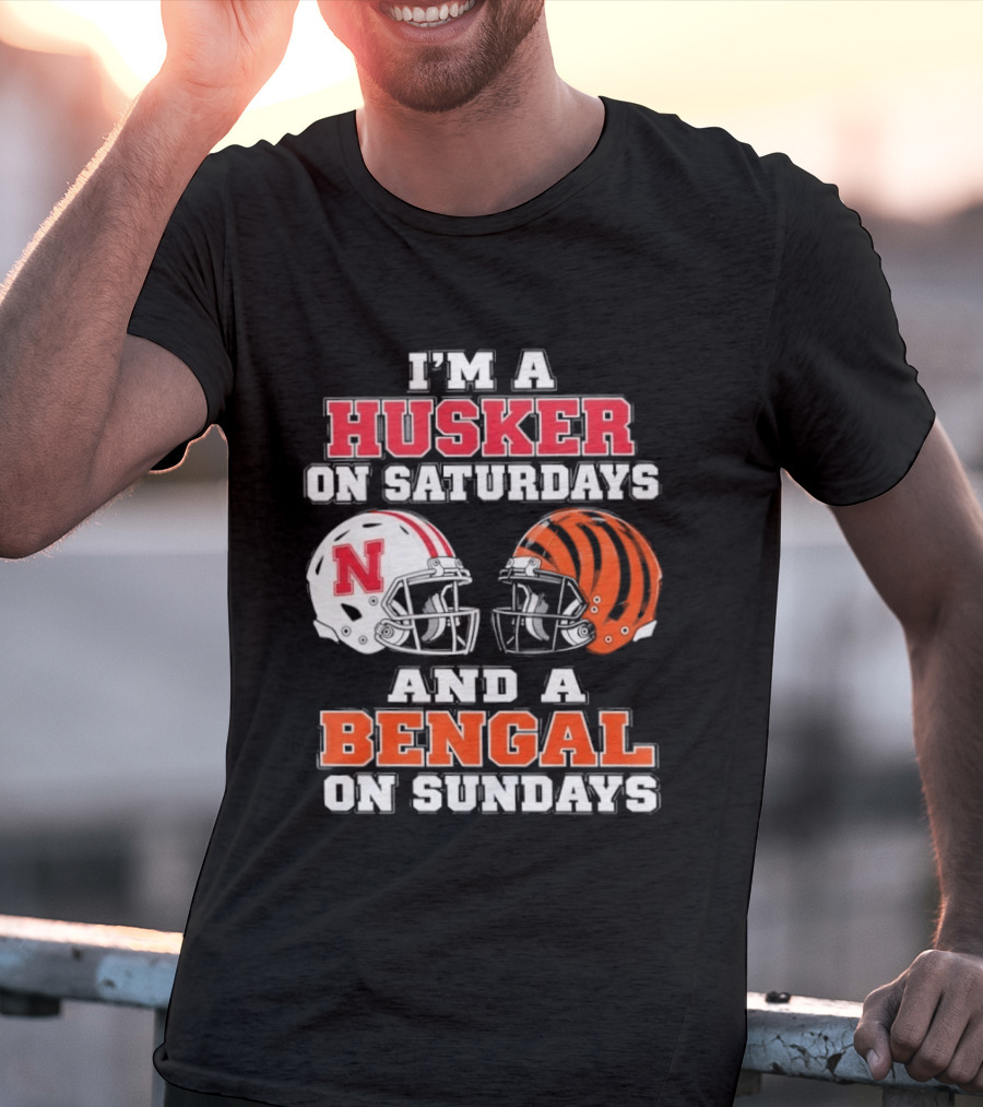 I'm A Husker On Saturdays And A Bengal On Sundays Football Helmet Team Pride T-Shirt