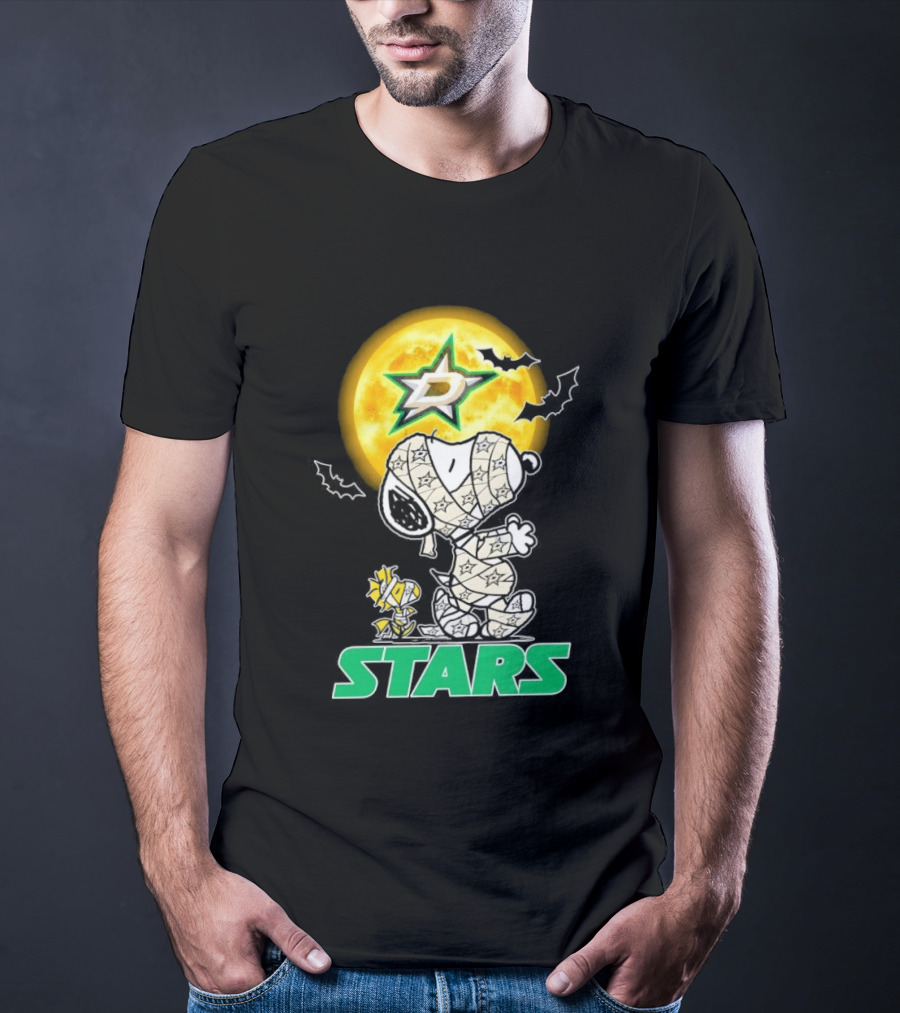 Dallas Stars Snoopy Woodstock Halloween Mummy Moon Bats T-Shirt