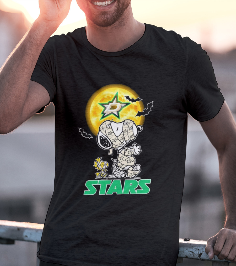 Dallas Stars Snoopy Woodstock Halloween Mummy Moon Bats T-Shirt