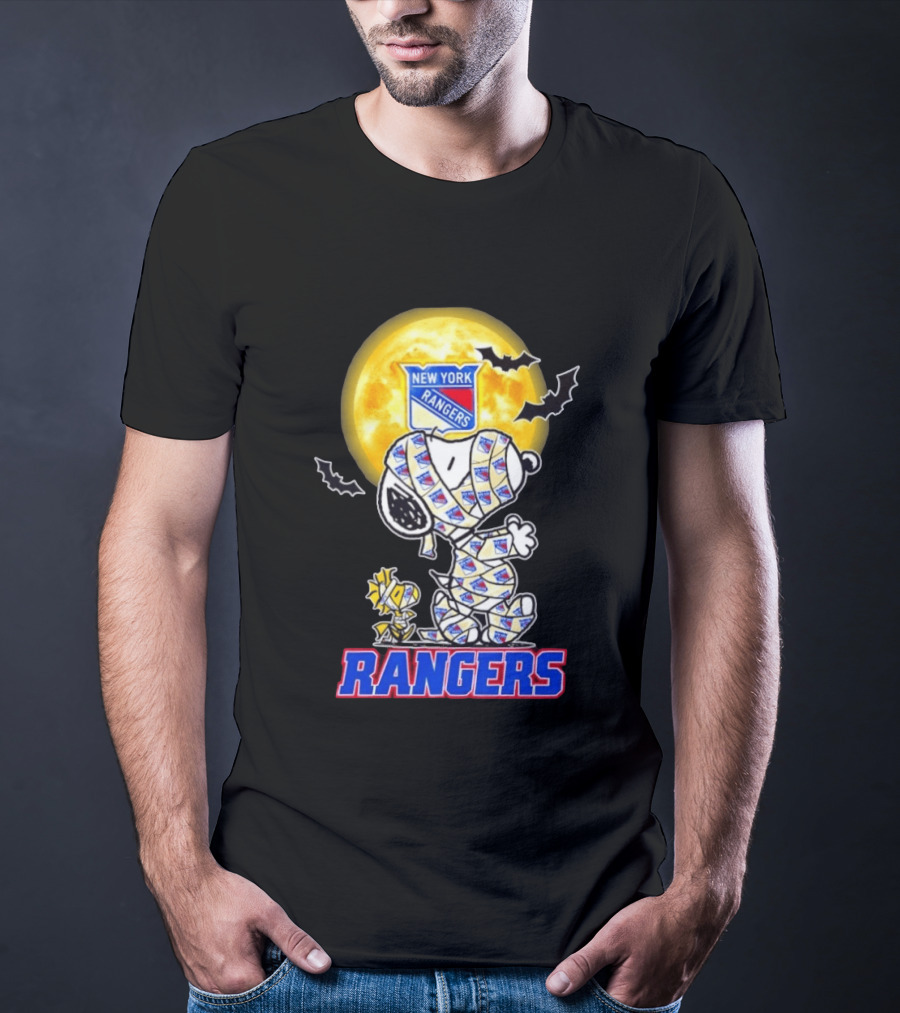 New York Rangers Snoopy Woodstock Cosplay Mummy Halloween Moon Bats T-Shirt