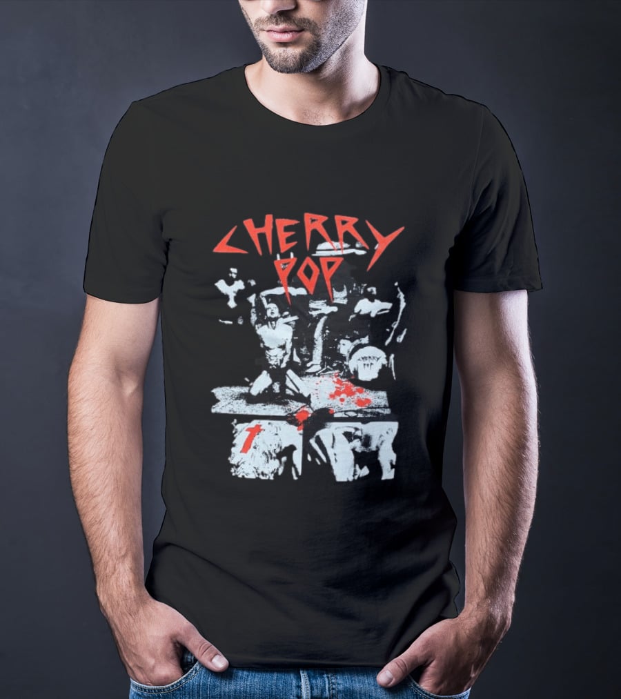 Iamjmsn Store Cherry Pop Black Vintage Rock Aesthetic T-Shirt