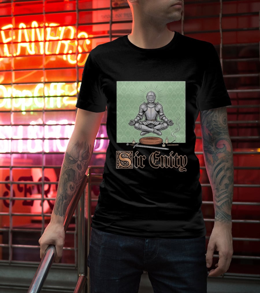 Sir Enity Knight In Meditation With Vintage Design And Candle Accents T-Shirt