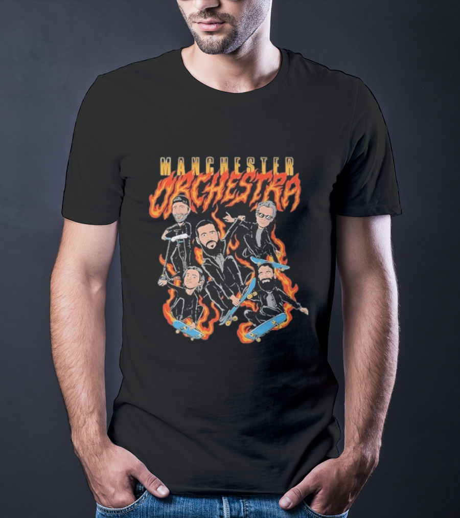 Manchester Orchestra Cartoon Band Skateboarding Fire T-Shirt