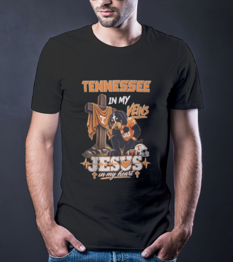 Tennessee In My Veins Jesus In My Heart Dog Cross Football Helmet T-Shirt