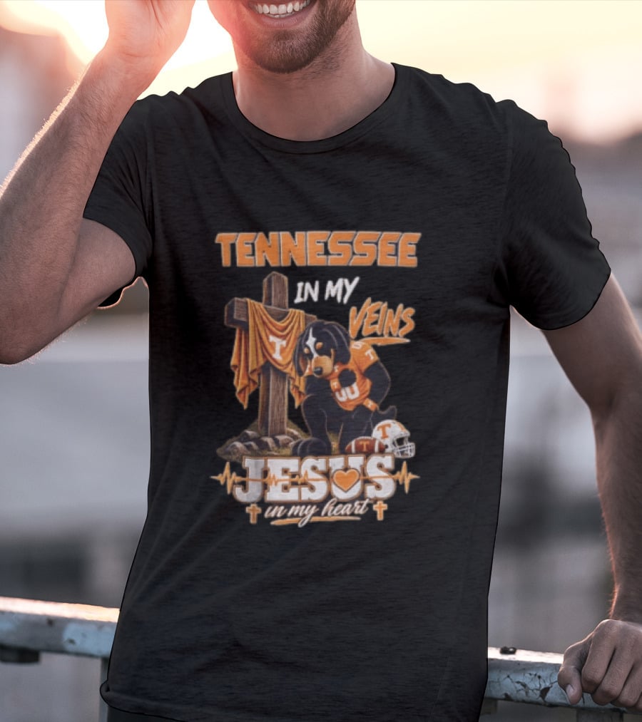 Tennessee In My Veins Jesus In My Heart Dog Cross Football Helmet T-Shirt