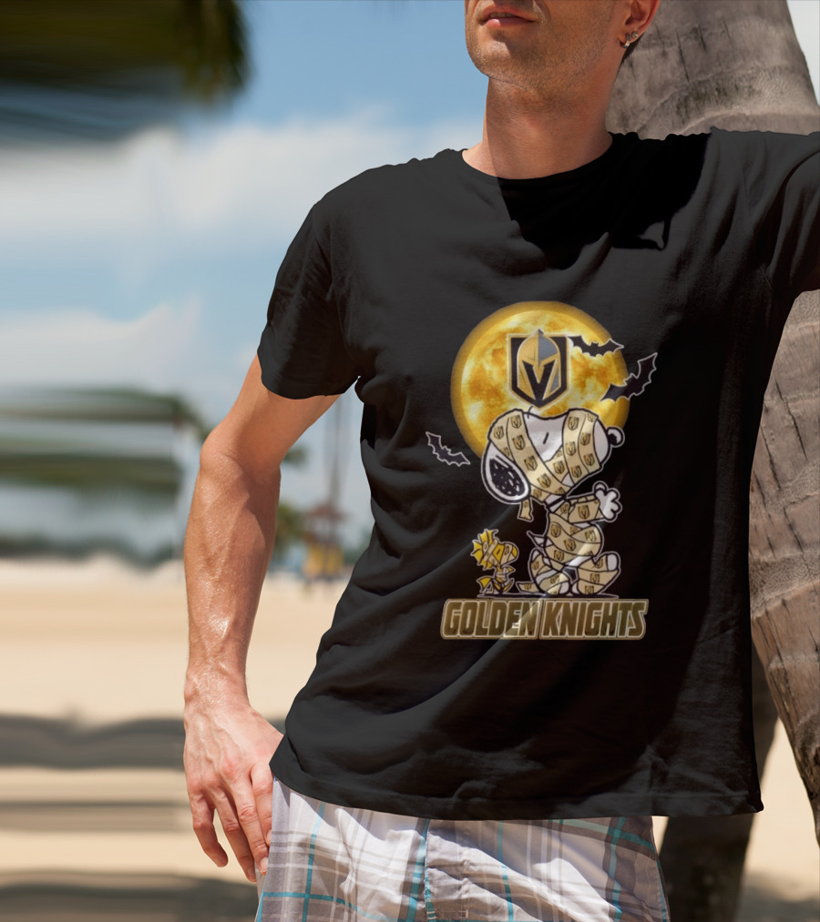 Vegas Golden Knights Snoopy Woodstock Mummy Halloween Moon T-Shirt