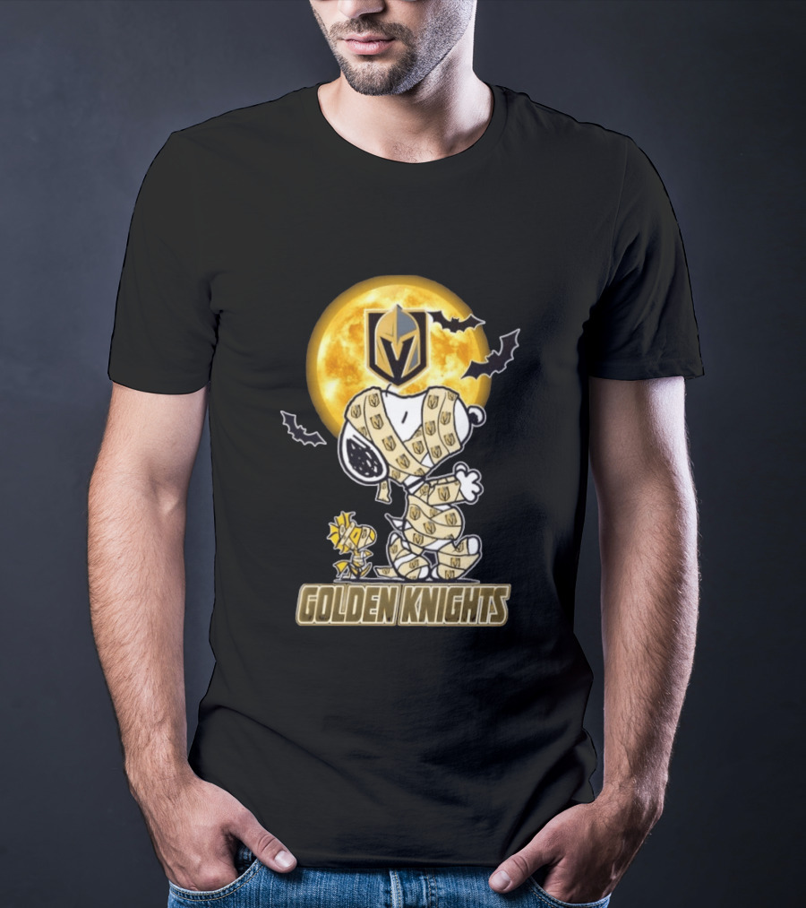 Vegas Golden Knights Snoopy Woodstock Mummy Halloween Moon T-Shirt