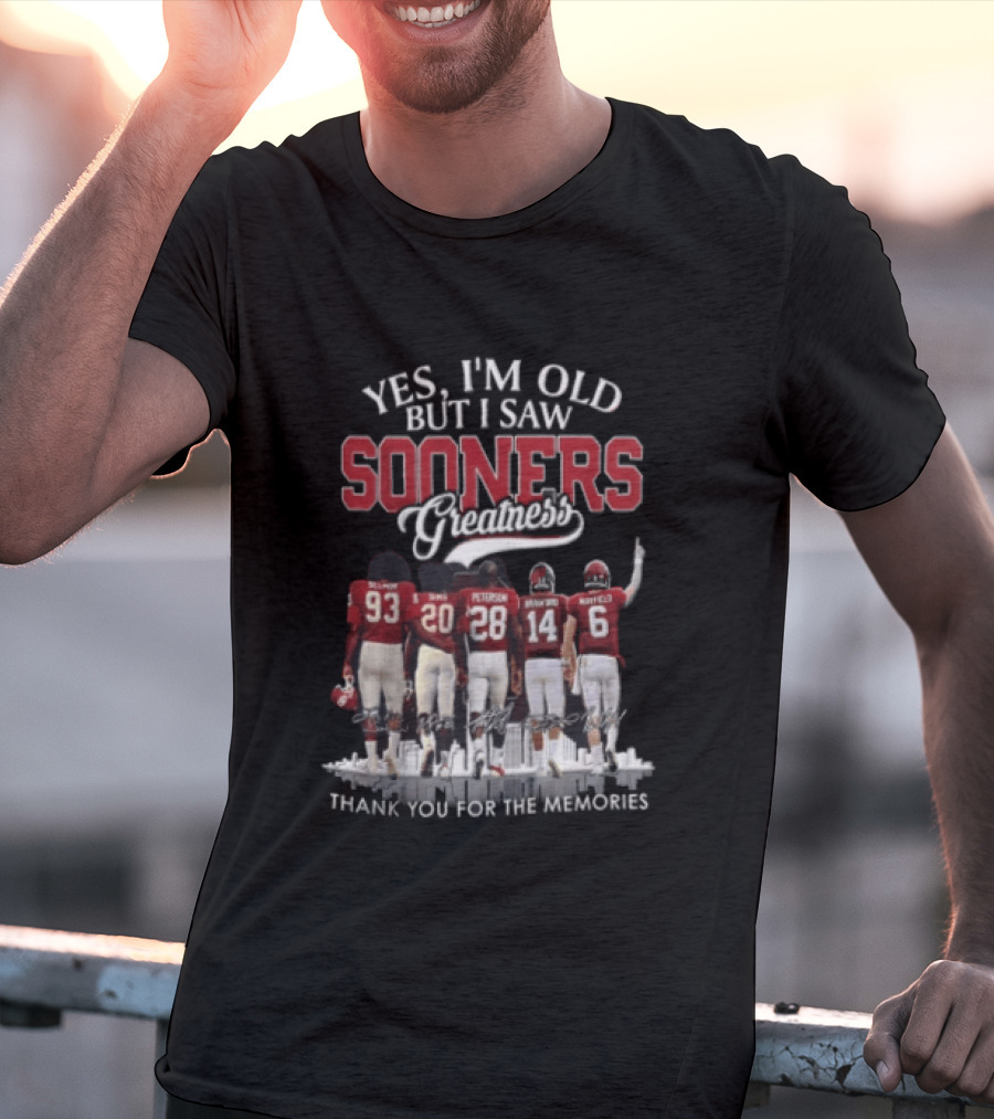 Yes I'm Old But I Saw Sooners Greatness Thank You For The Memories Boz Selmon Peterson Bradford Mayfield T-Shirt