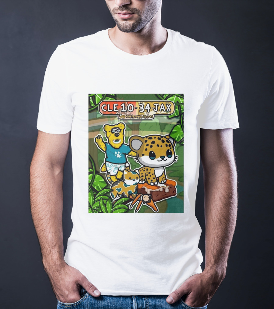 CornDoggy Sports CLE 10 34 JAX Cleveland Browns Vs Jacksonville Jaguars Cartoon Animals T-Shirt
