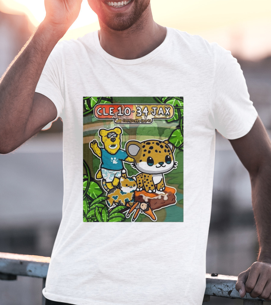 CornDoggy Sports CLE 10 34 JAX Cleveland Browns Vs Jacksonville Jaguars Cartoon Animals T-Shirt