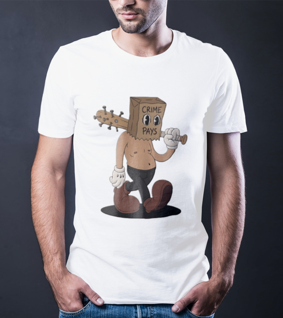 Crime Pays Cartoon Character With Spiked Bat T-Shirt