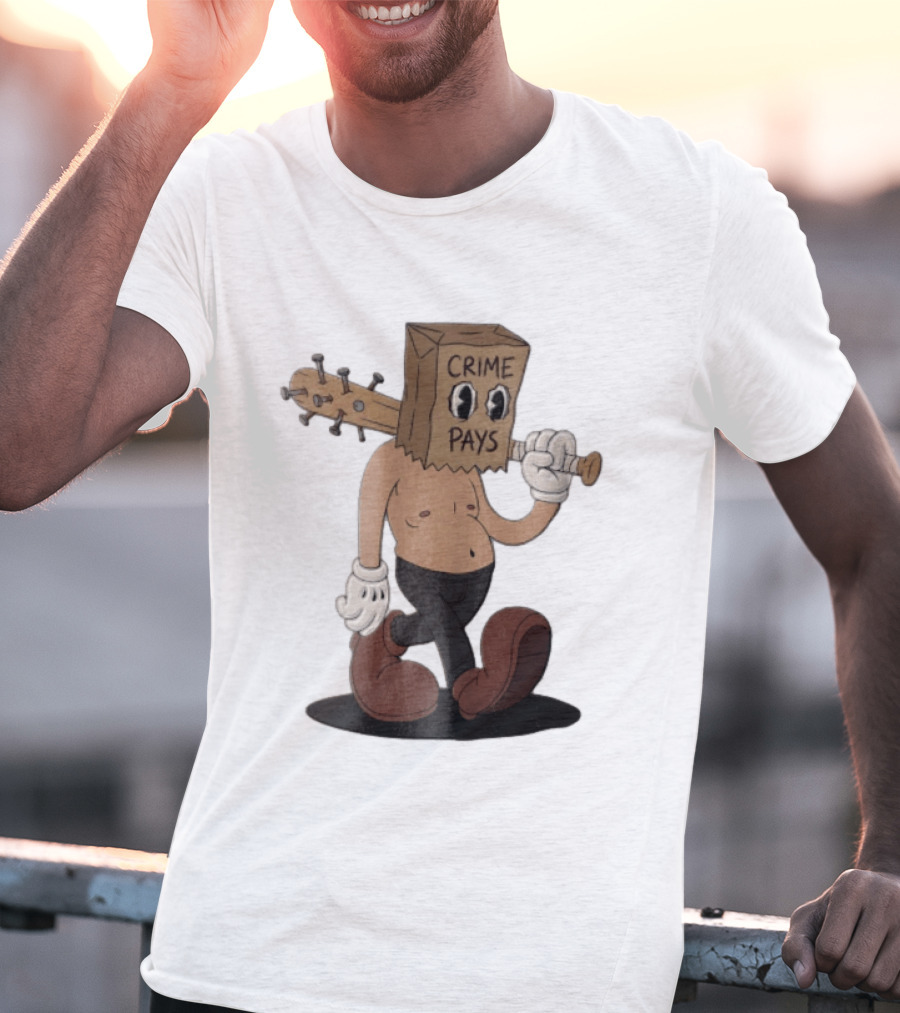Crime Pays Cartoon Character With Spiked Bat T-Shirt