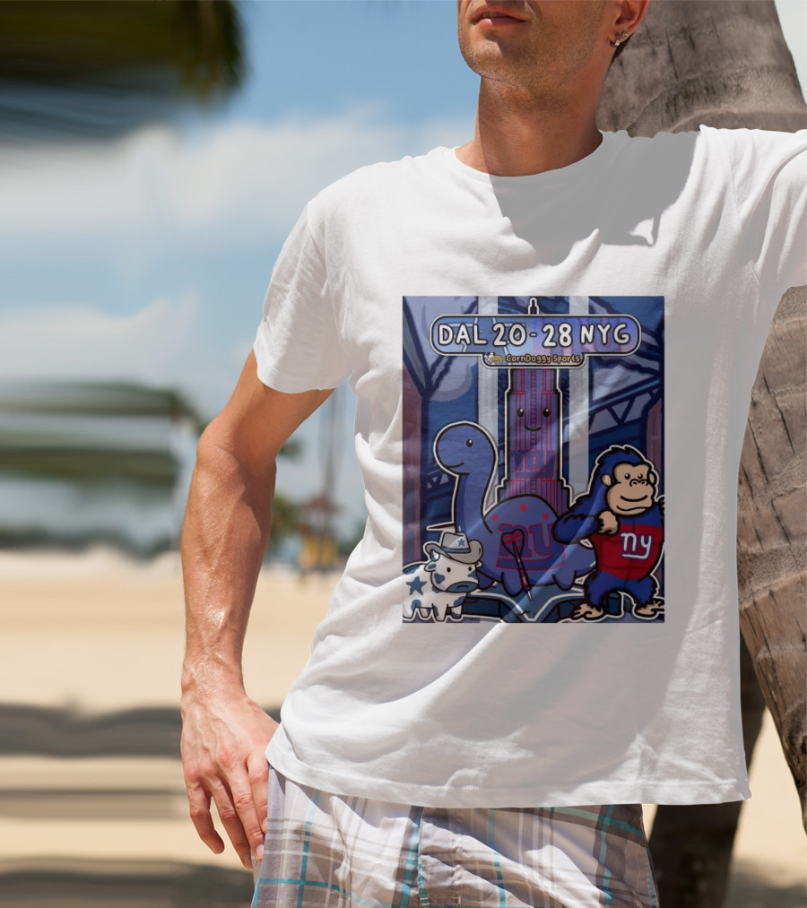CornDoggy Sports DAL 20 28 NYG Dallas Cowboys New York Giants Cartoon Characters T-Shirt