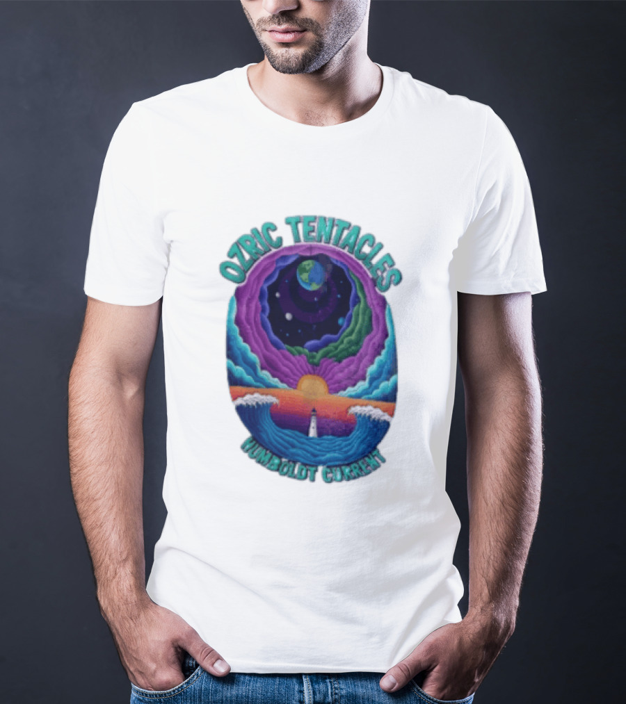 Ozric Tentacles Humboldt Current Ocean Lighthouse Sunset Planet Waves T-Shirt