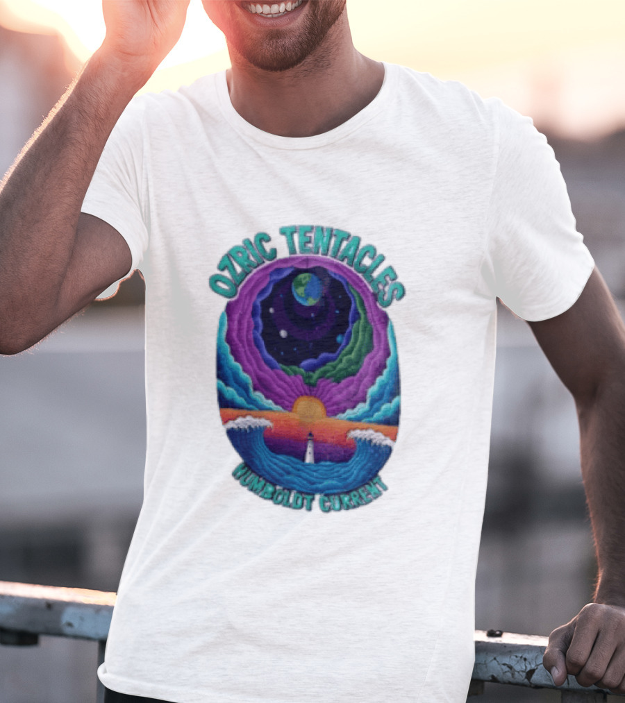 Ozric Tentacles Humboldt Current Ocean Lighthouse Sunset Planet Waves T-Shirt