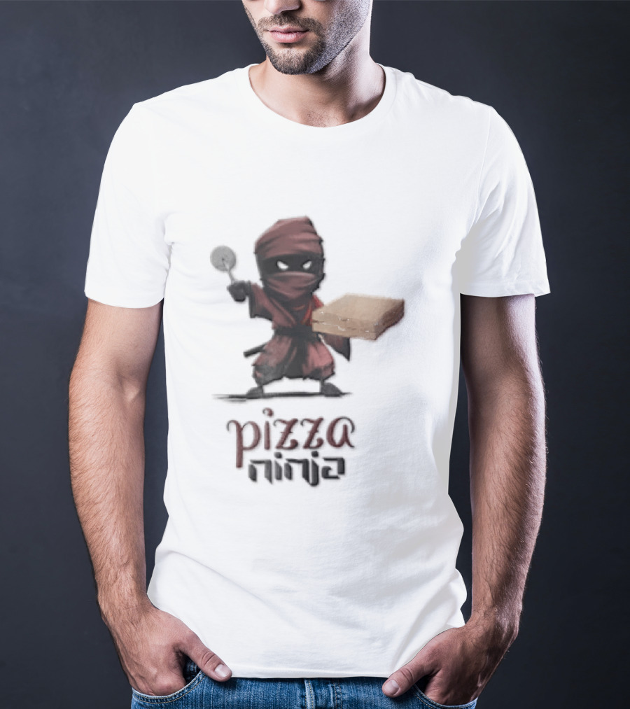 Pizza Ninja Red Masked Cartoon Figure Holding Cardboard Box T-Shirt