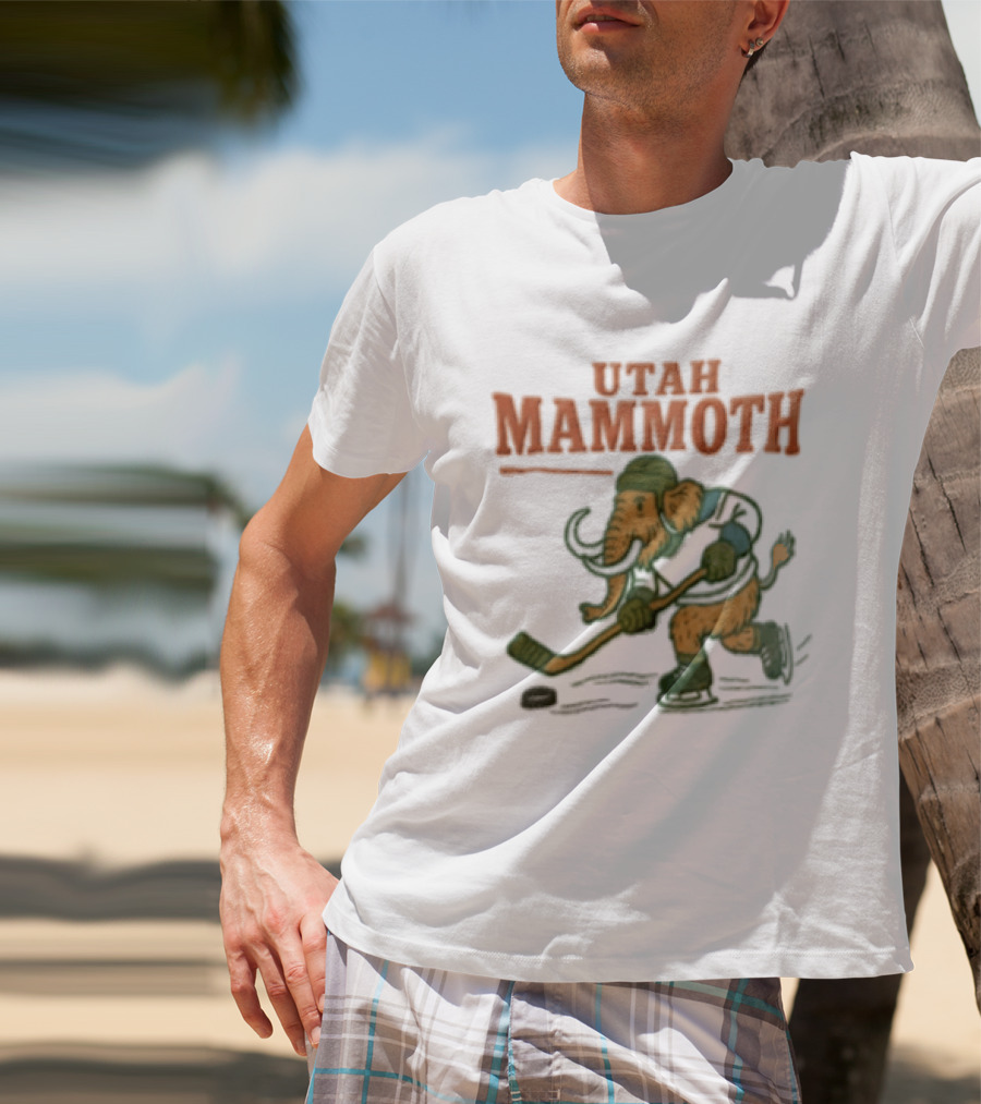 Utah Mammoth Hockey Player Mammoth Playing Hockey T-Shirt