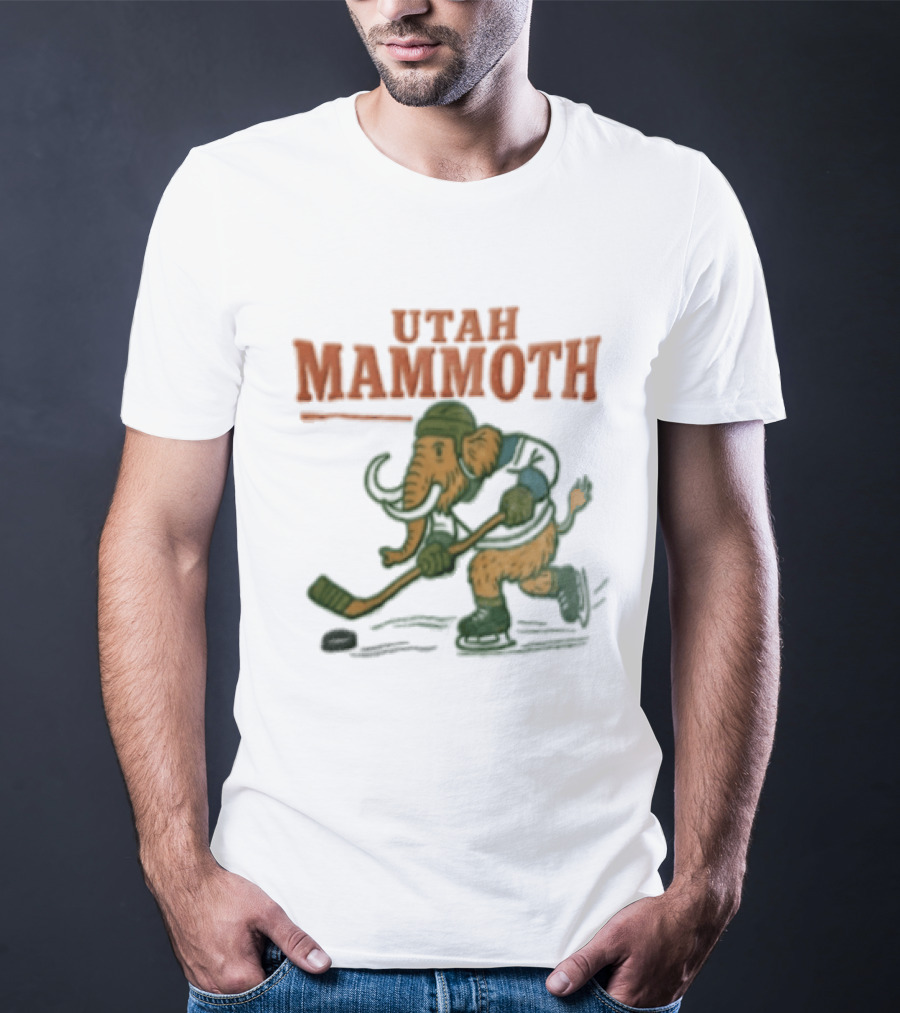 Utah Mammoth Hockey Player Mammoth Playing Hockey T-Shirt