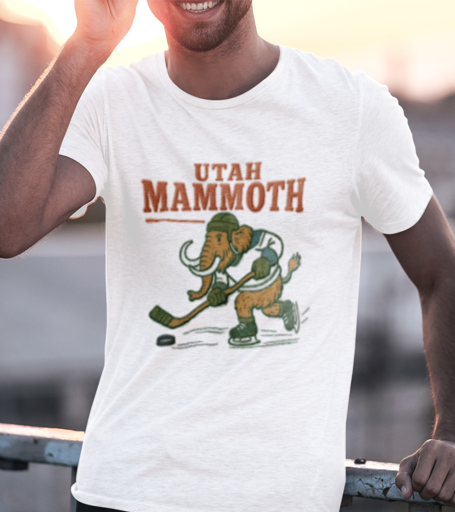 Utah Mammoth Hockey Player Mammoth Playing Hockey T-Shirt