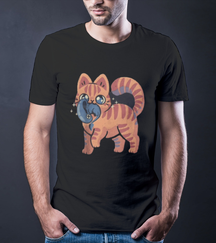 Alien Cat Meets Cartoon Striped Cosmic Creature T-Shirt