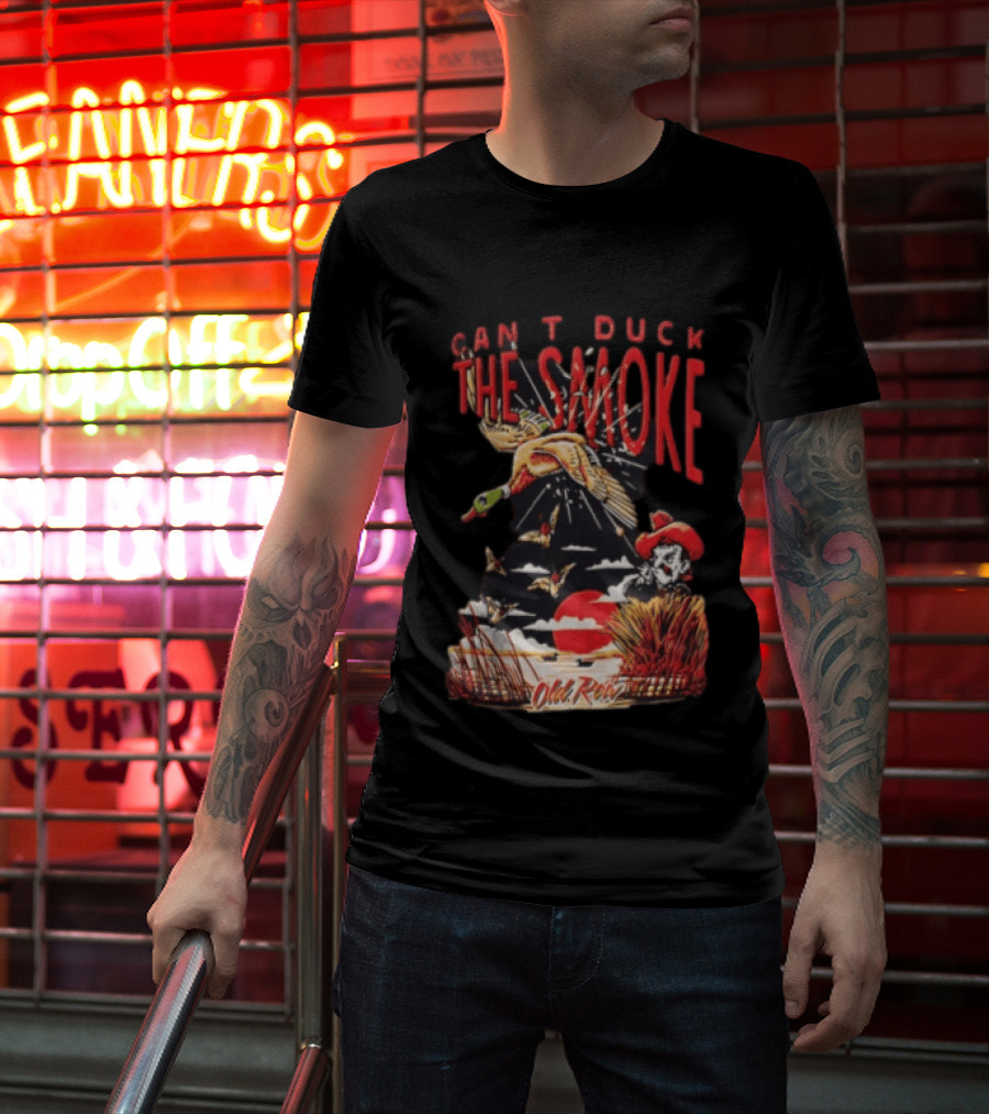 Can't Duck The Smoke Old Row Duck Hunting Scenic Sunset And Cowboy T-Shirt
