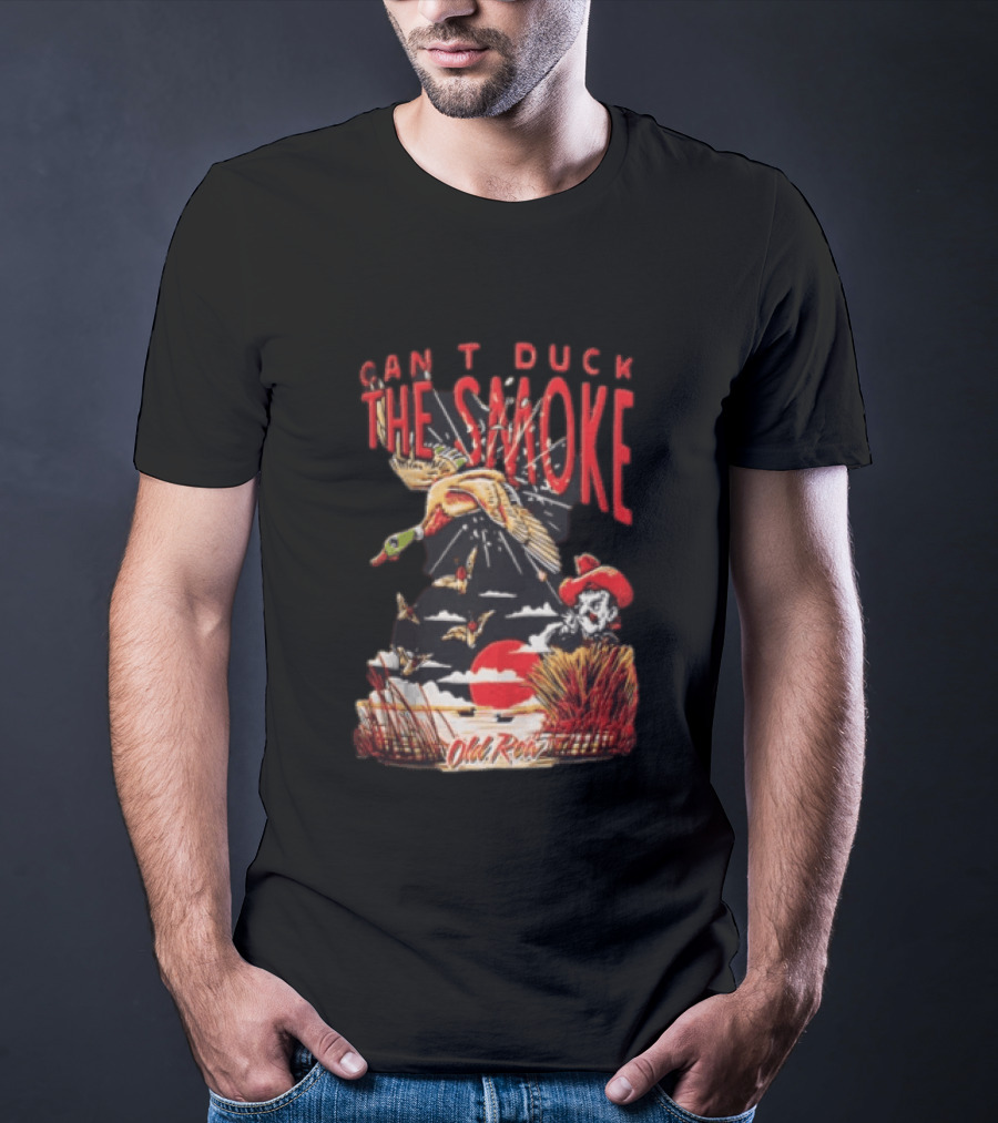 Can't Duck The Smoke Old Row Duck Hunting Scenic Sunset And Cowboy T-Shirt