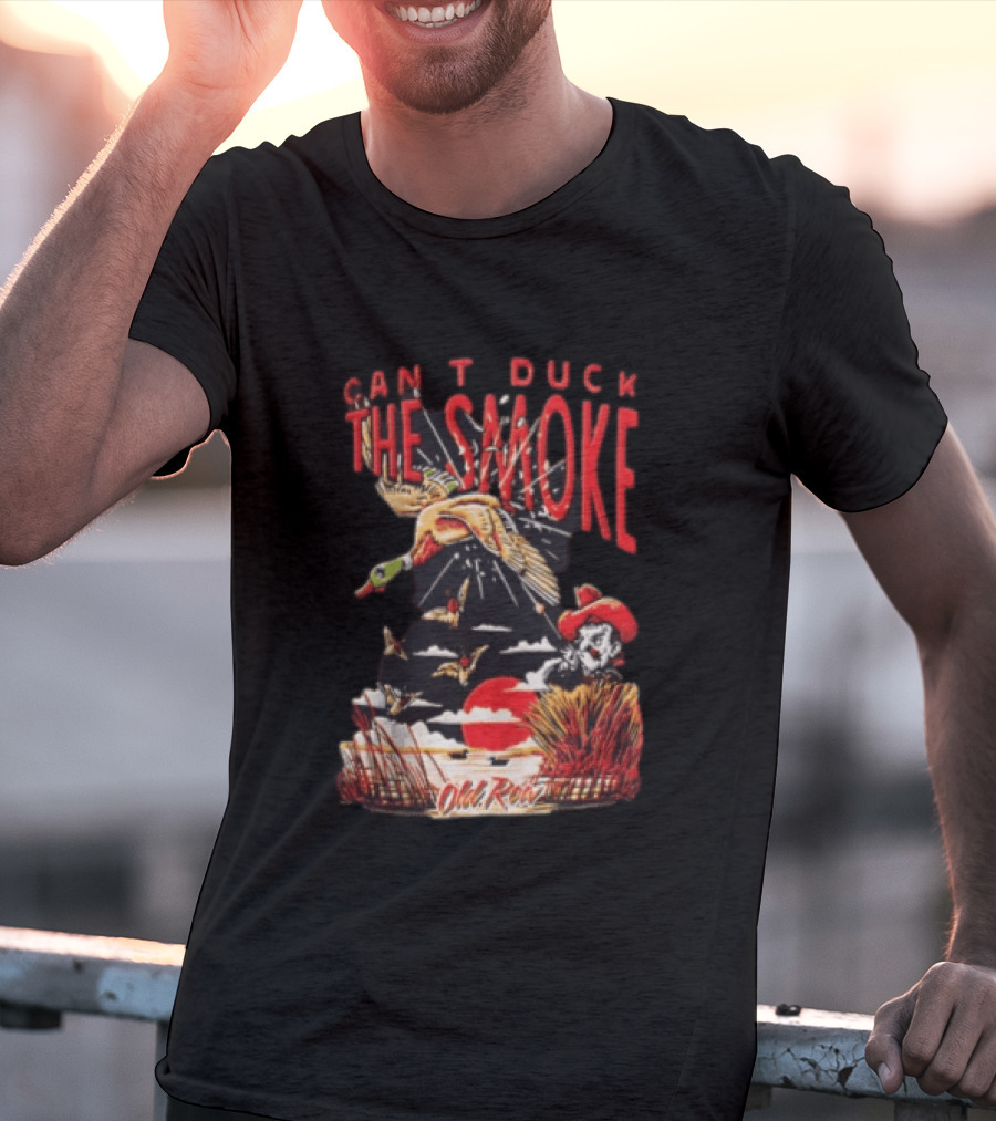 Can't Duck The Smoke Old Row Duck Hunting Scenic Sunset And Cowboy T-Shirt