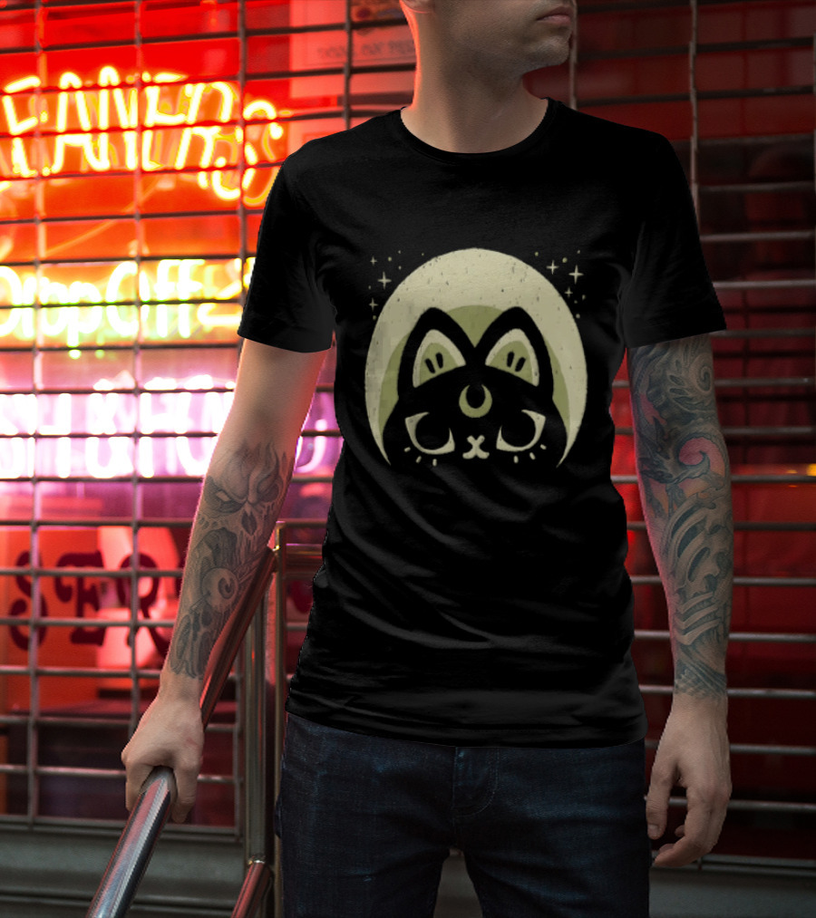 Half Moon Witchy Cat Lunar Magic Mystic Feline T-Shirt