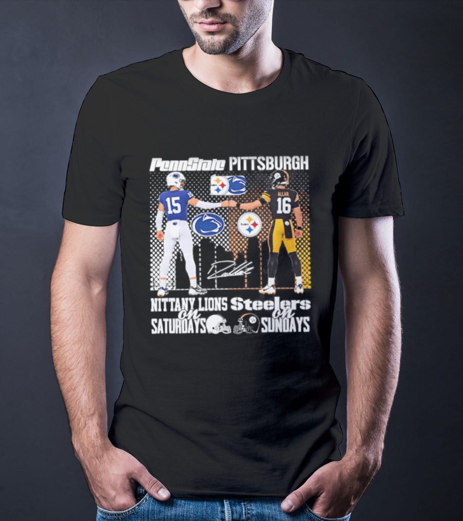 Penn State Nittany Lions Saturdays Pittsburgh Steelers Sundays Skyline Football Rivalry T-Shirt