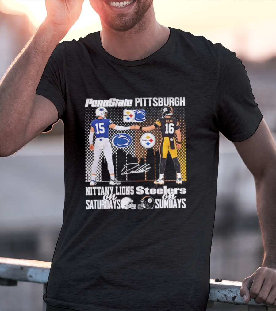 Penn State Nittany Lions Saturdays Pittsburgh Steelers Sundays Skyline Football Rivalry T-Shirt