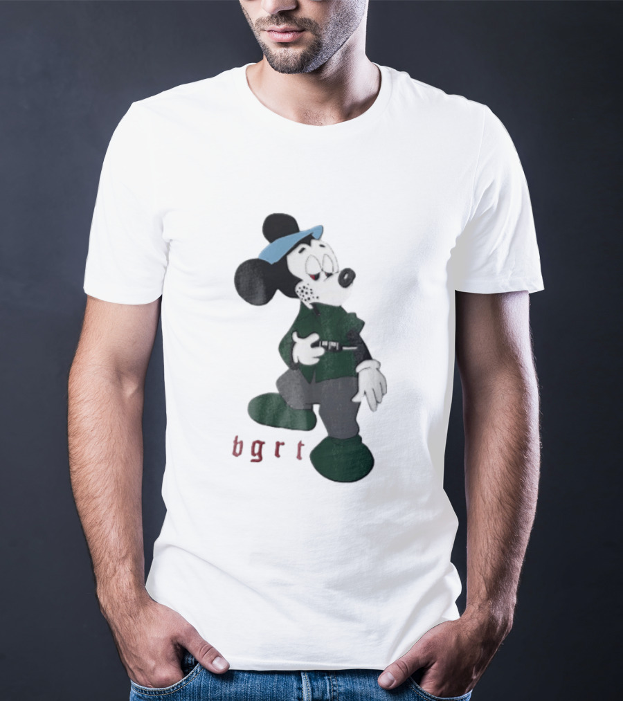 BGRT Cartoon Mouse Green Jacket Syringe Cigarette T-Shirt