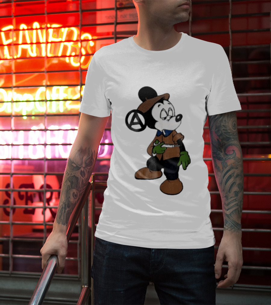 Bootleg Halftone Cartoon Mouse Anarchy Syringe T-Shirt