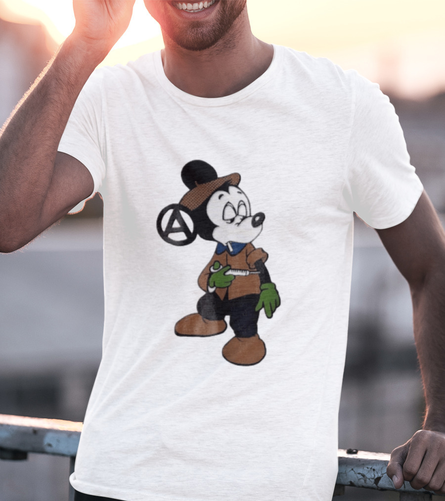 Bootleg Halftone Cartoon Mouse Anarchy Syringe T-Shirt